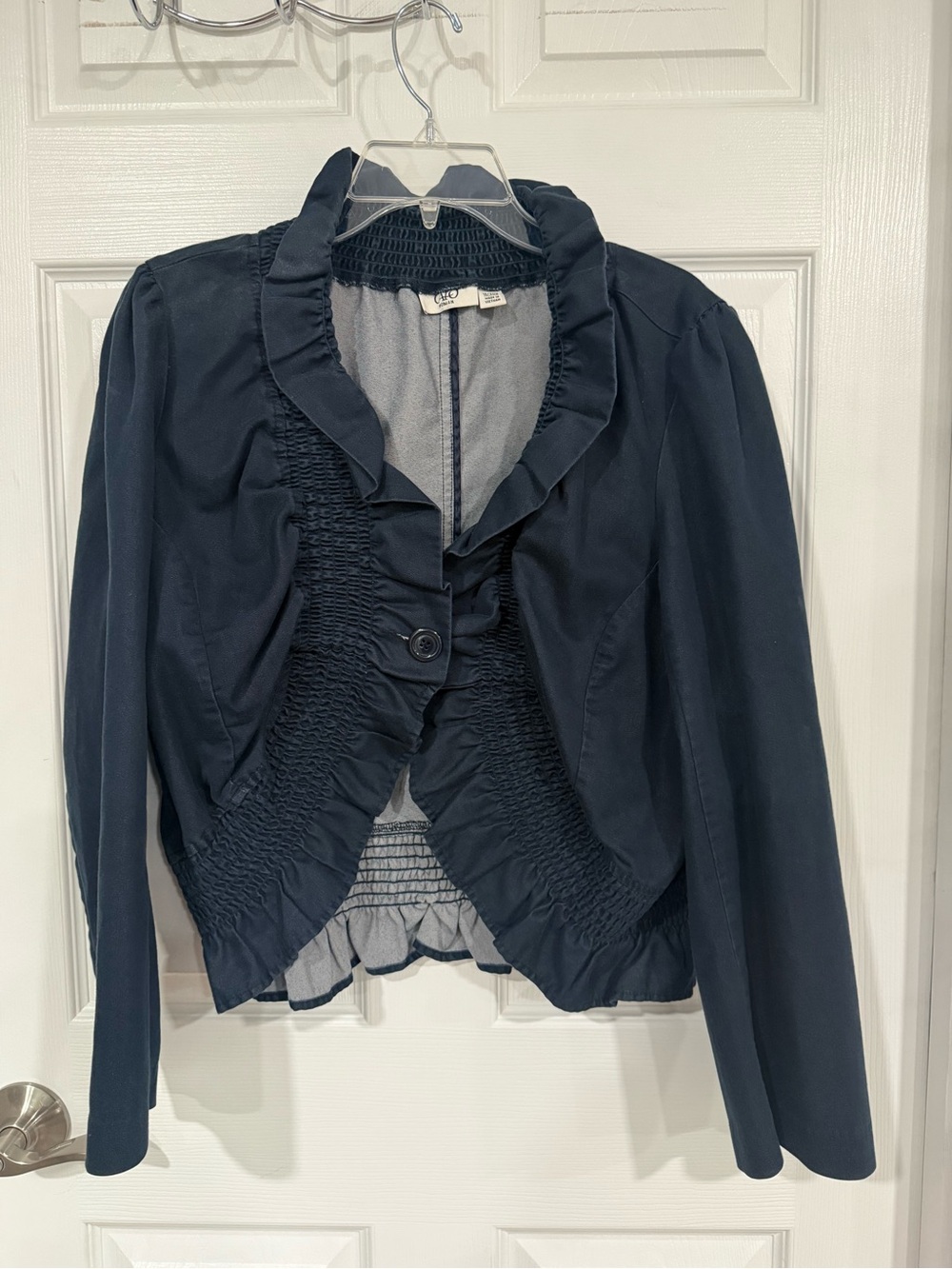 Cato Navy Ruffled Front Blazer